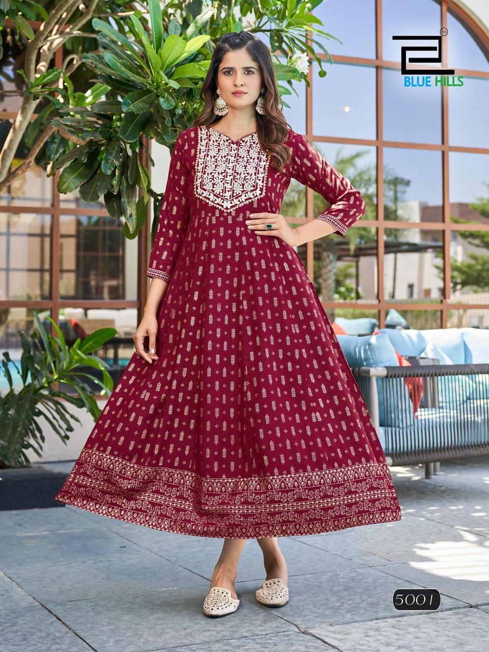 Walkway Vol 50 By Blue Hills Rayon Embroidery Anarkali Kurtis Wholesale Shop In Surat